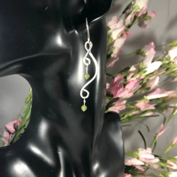 Jade Sterling Silver Dangle Earrings- Jade Earrings Dangle Style #1 - Picture 2 of 4